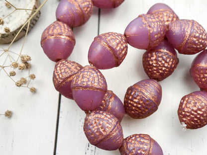 *8* 10x12mm Copper Washed Pink Opaline Acorn Oval Beads