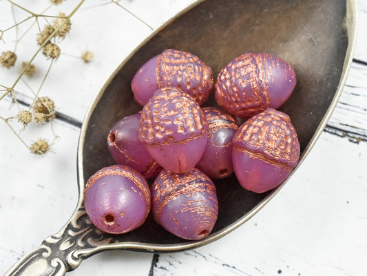 *8* 10x12mm Copper Washed Pink Opaline Acorn Oval Beads