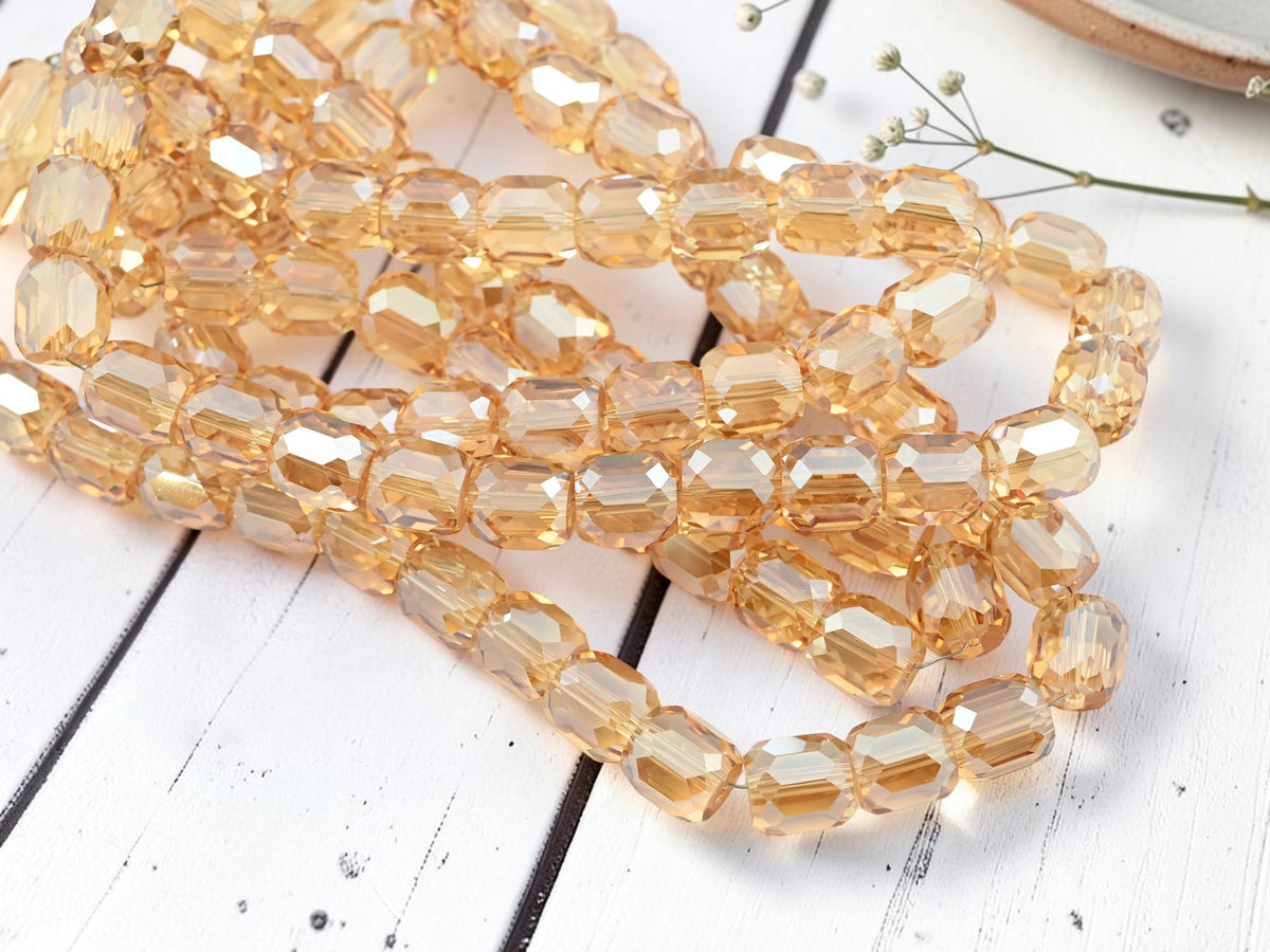 *10* 11x10mm Electroplated Light Topaz Champagne Faceted Barrel Beads