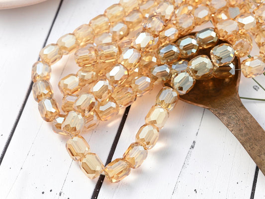 *10* 11x10mm Electroplated Light Topaz Champagne Faceted Barrel Beads