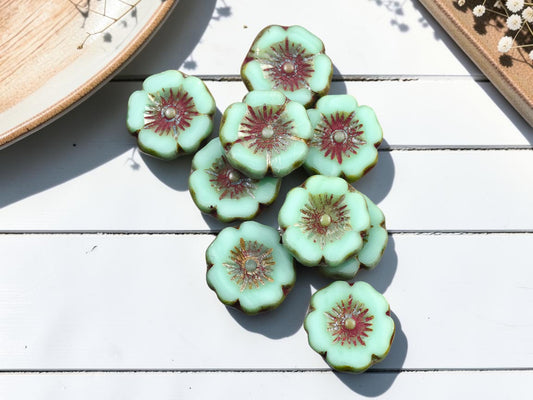 *12* 12mm Opaque Turquoise Picasso Hawaiian Flower Beads