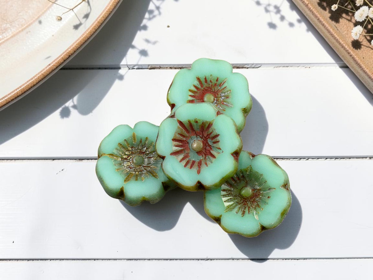 *12* 12mm Opaque Turquoise Picasso Hawaiian Flower Beads
