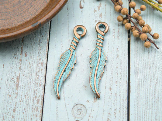 *10* 27x5mm Copper Patina Feather Charms