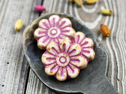 *6* 18mm Pink Washed Alabaster Picasso Daisy Flower Beads