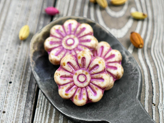 *6* 18mm Pink Washed Alabaster Picasso Daisy Flower Beads