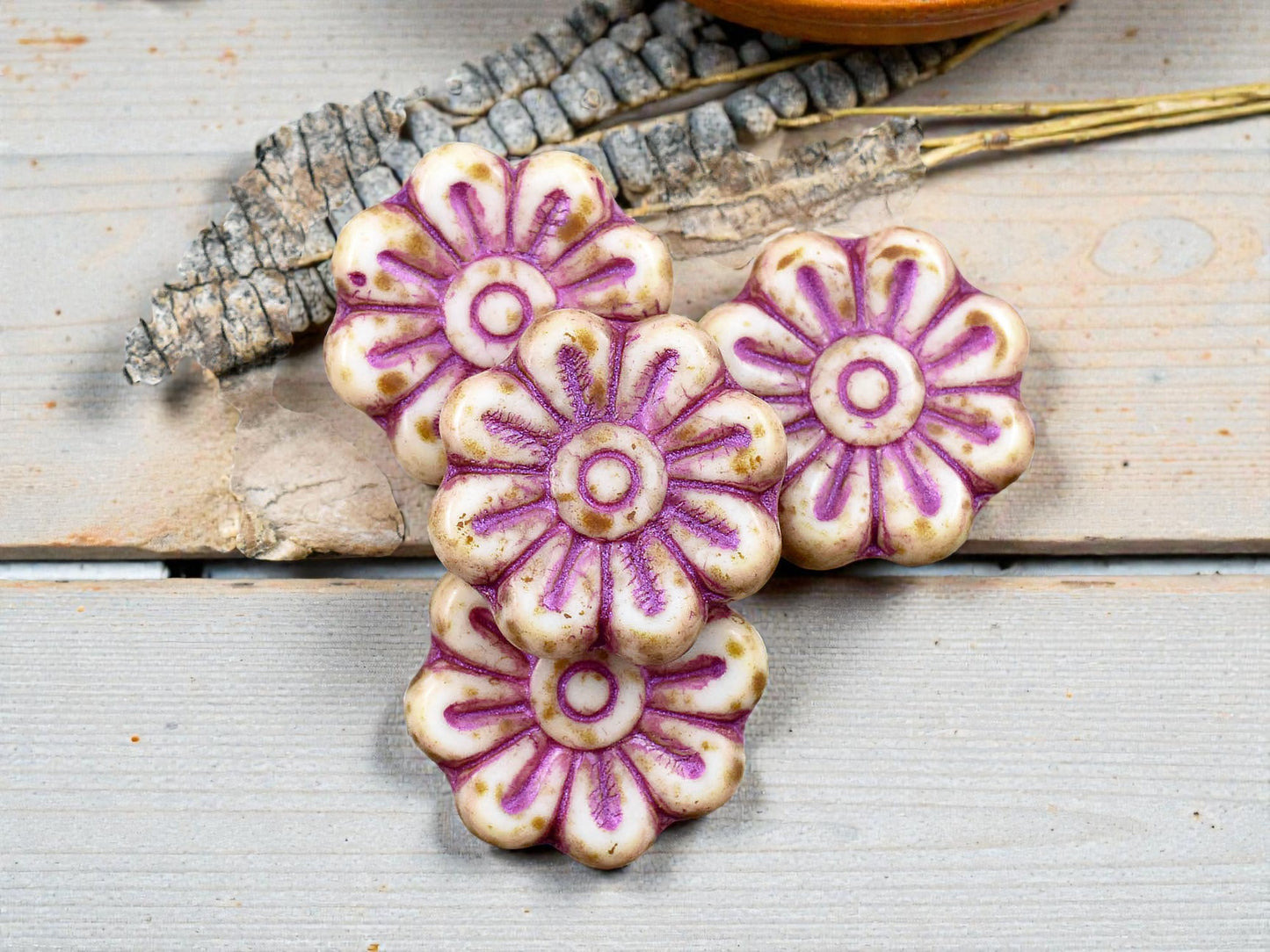*6* 18mm Pink Washed Alabaster Picasso Daisy Flower Beads