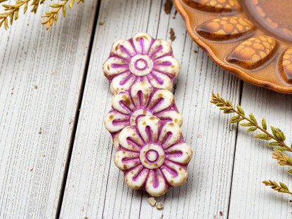 *6* 18mm Pink Washed Alabaster Picasso Daisy Flower Beads