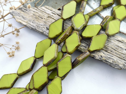 *10* 19x12mm Opaque Chartreuse Picasso Table Cut Diamond Beads