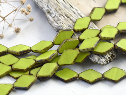 *10* 19x12mm Opaque Chartreuse Picasso Table Cut Diamond Beads