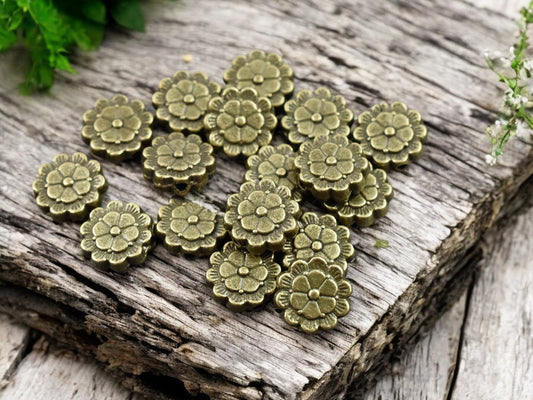 *50* 9mm Antique Bronze Flower Coin Beads