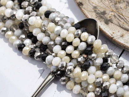 6x8mm Mixed Black & White Electroplated Glass Faceted Rondelle Beads (16" Strand)