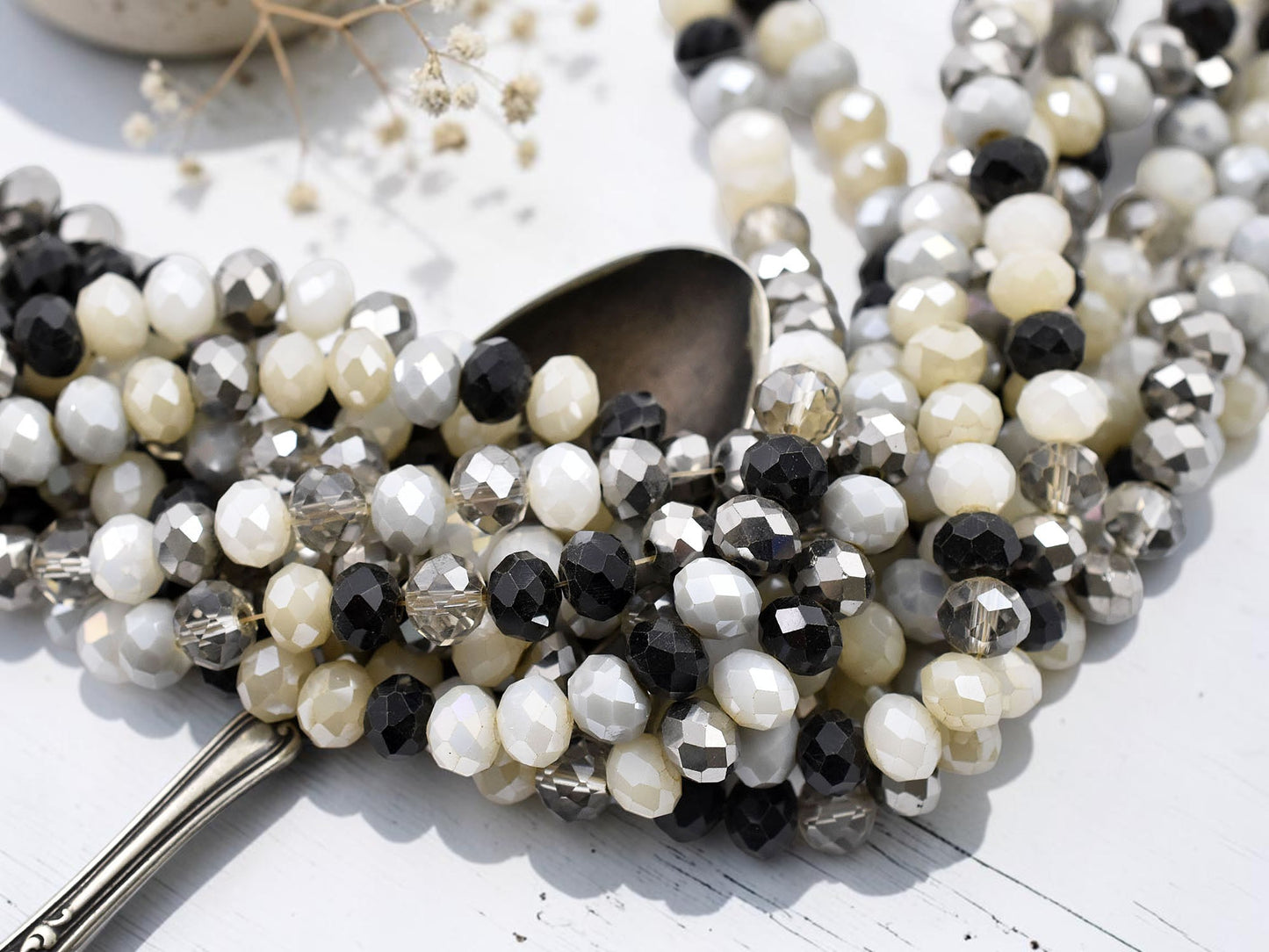 6x8mm Mixed Black & White Electroplated Glass Faceted Rondelle Beads (16" Strand)