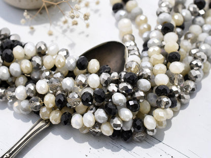 6x8mm Mixed Black & White Electroplated Glass Faceted Rondelle Beads (16" Strand)