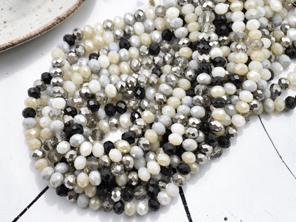 6x8mm Mixed Black & White Electroplated Glass Faceted Rondelle Beads (16" Strand)