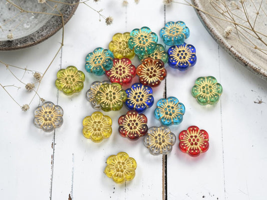 *20* 13mm Mixed Gilded Acrylic Wild Flower Beads