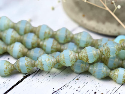 *10* 11x8mm Aqua Opal Picasso Turbine Beads