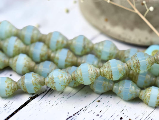 *10* 11x8mm Aqua Opal Picasso Turbine Beads