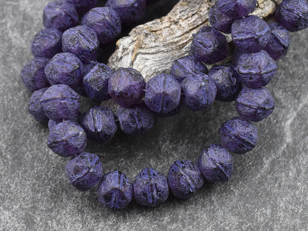 *20* 8mm Purple Washed Etched Plum Antique Cut Round Beads