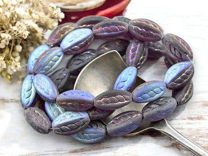 *10* 15x9mm Metallic Copper Rainbow Washed Matte Amethyst Twisted Oval Beads