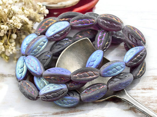 *10* 15x9mm Metallic Copper Rainbow Washed Matte Amethyst Twisted Oval Beads