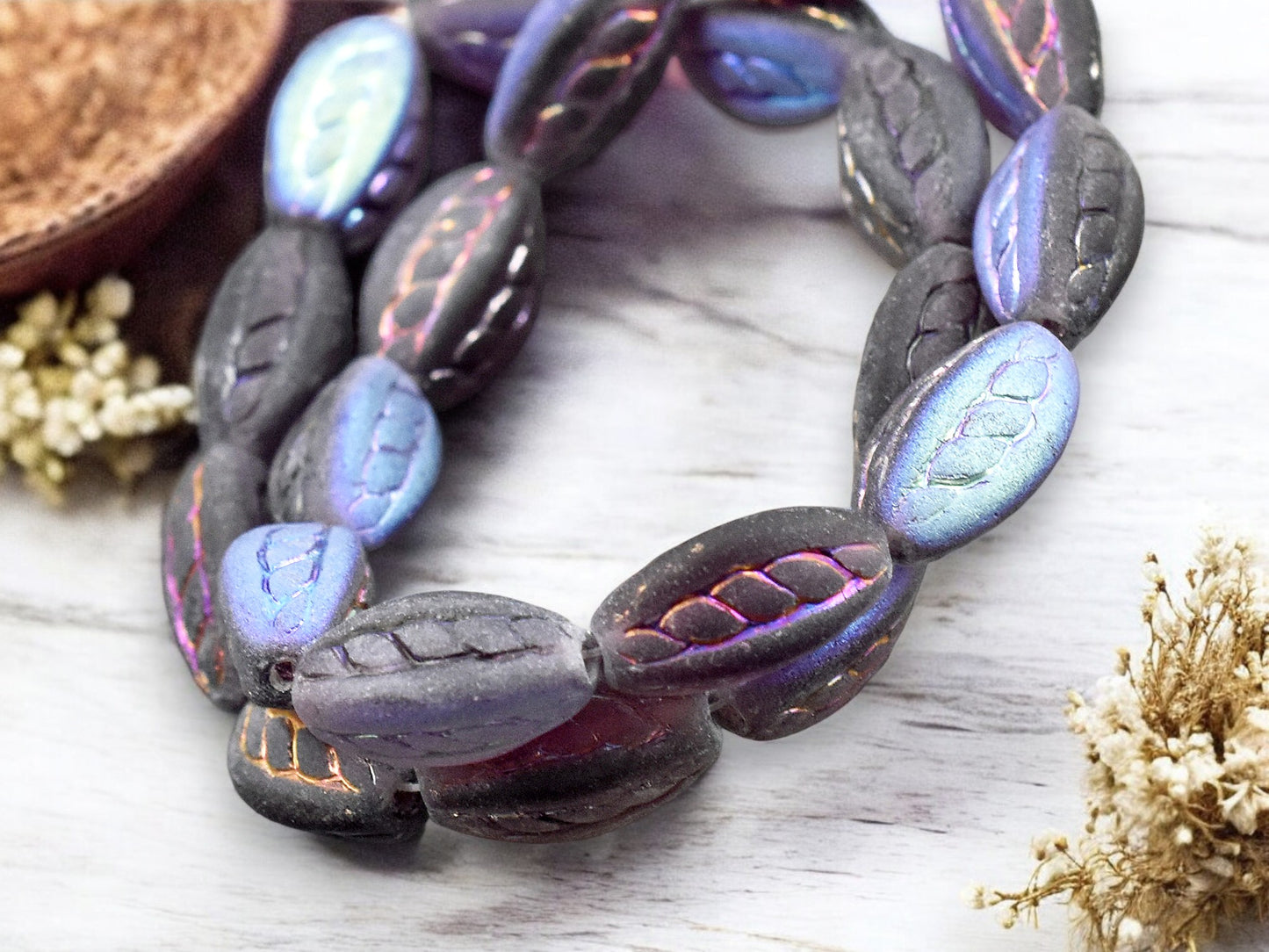 *10* 15x9mm Metallic Copper Rainbow Washed Matte Amethyst Twisted Oval Beads