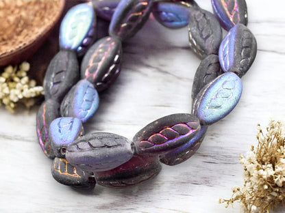 *10* 15x9mm Metallic Copper Rainbow Washed Matte Amethyst Twisted Oval Beads