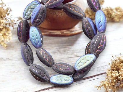 *10* 15x9mm Metallic Copper Rainbow Washed Matte Amethyst Twisted Oval Beads