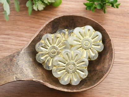 *6* 18mm Bronze Washed Milky White Crystal Daisy Flower Beads