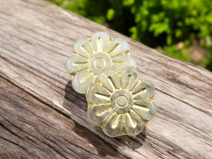 *6* 18mm Bronze Washed Milky White Crystal Daisy Flower Beads