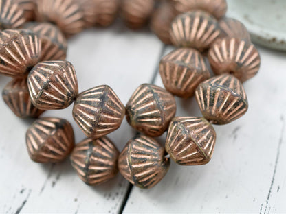 *15* 11mm Copper Washed Orange Crystal Picasso Tribal Bicone Beads