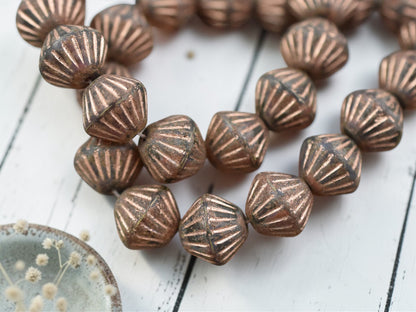 *15* 11mm Copper Washed Orange Crystal Picasso Tribal Bicone Beads