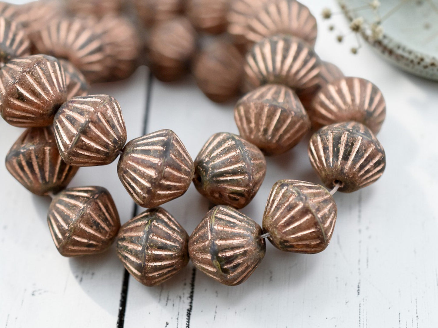 *15* 11mm Copper Washed Orange Crystal Picasso Tribal Bicone Beads