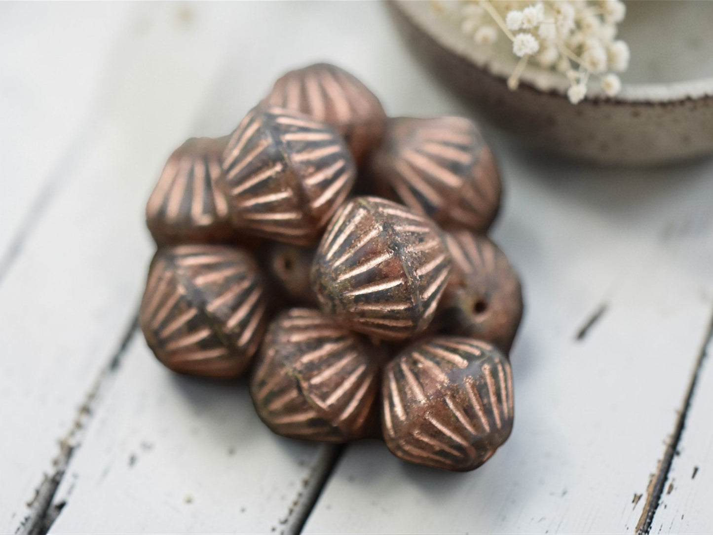 *15* 11mm Copper Washed Orange Crystal Picasso Tribal Bicone Beads