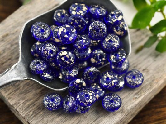 *50* 6x2mm Antique Gold Washed Cobalt Blue Smooth Rondelle Beads