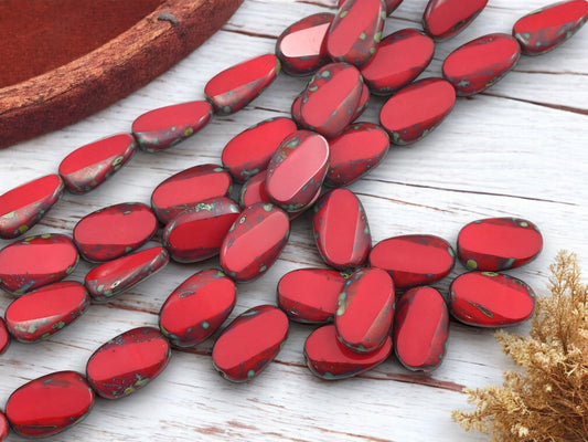 *9* 11x16mm Opaque Red Travertine Table Cut Oval Beads