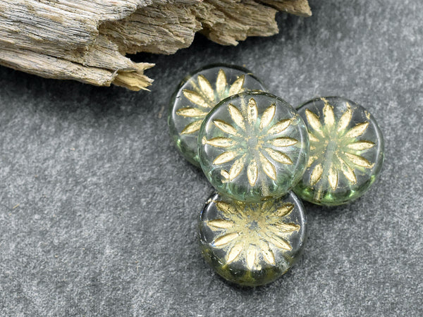 12mm Gold Washed Tourmaline AB Aster Flower Coin Beads