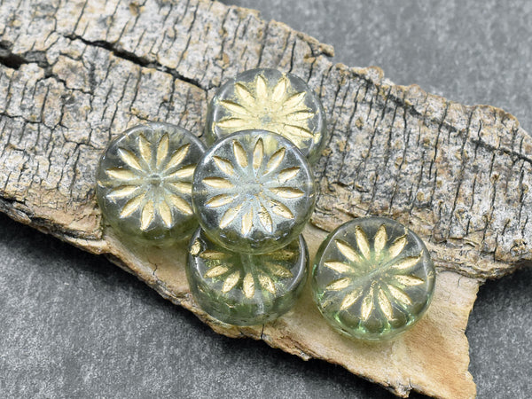 12mm Gold Washed Tourmaline AB Aster Flower Coin Beads