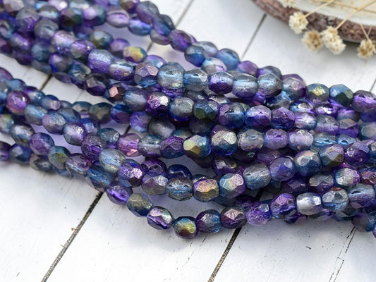 *25* 6mm Etched Magic Blueberry Fire Polished Round Beads