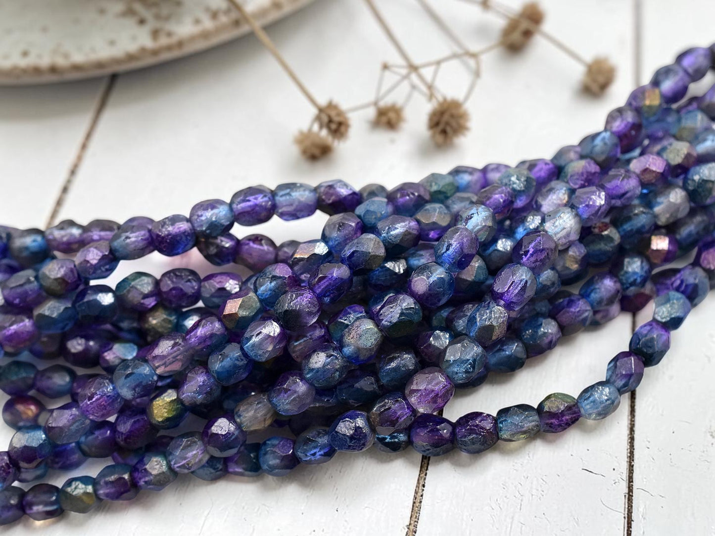 *25* 6mm Etched Magic Blueberry Fire Polished Round Beads