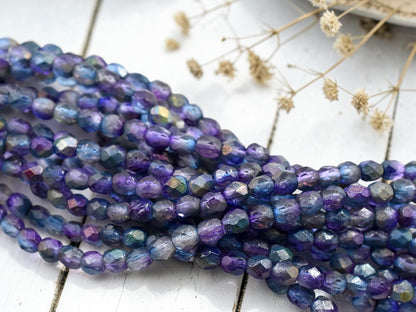 *25* 6mm Etched Magic Blueberry Fire Polished Round Beads