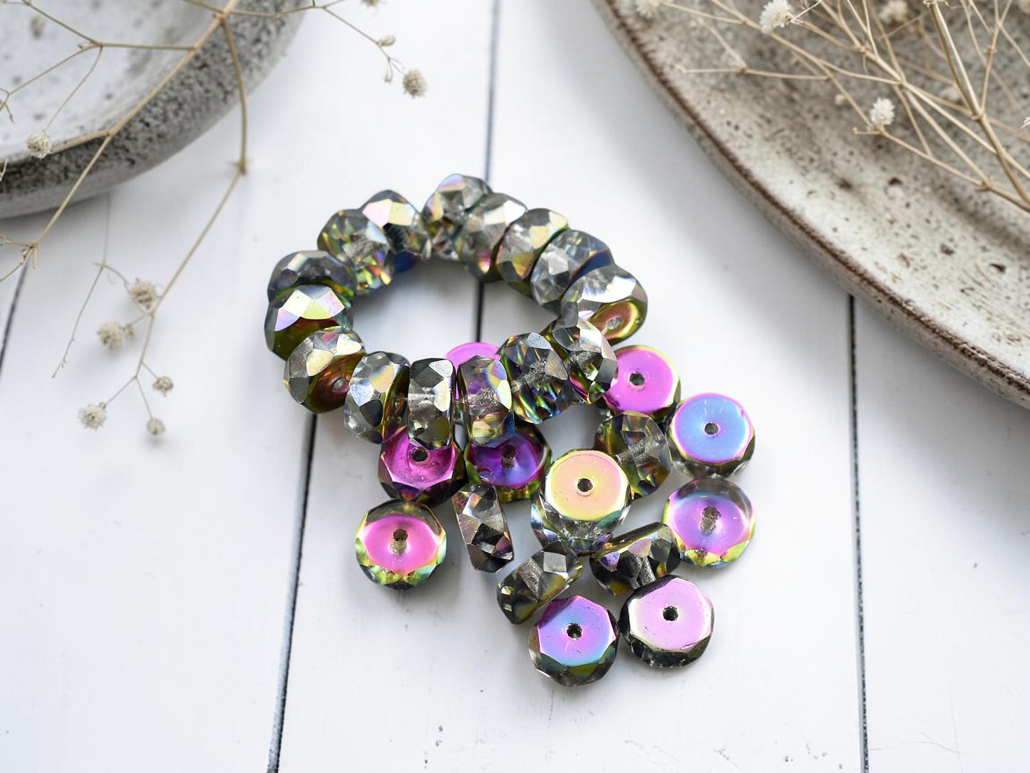 *15* 4x6mm Crystal Metallic AB Fire Polished Rondelle Heishi Beads