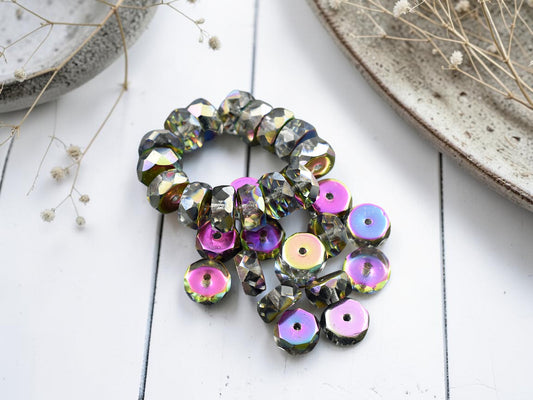 *15* 4x6mm Crystal Metallic AB Fire Polished Rondelle Heishi Beads