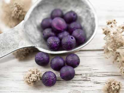 *20* 8mm Purple Etched Grape Round Druk Beads