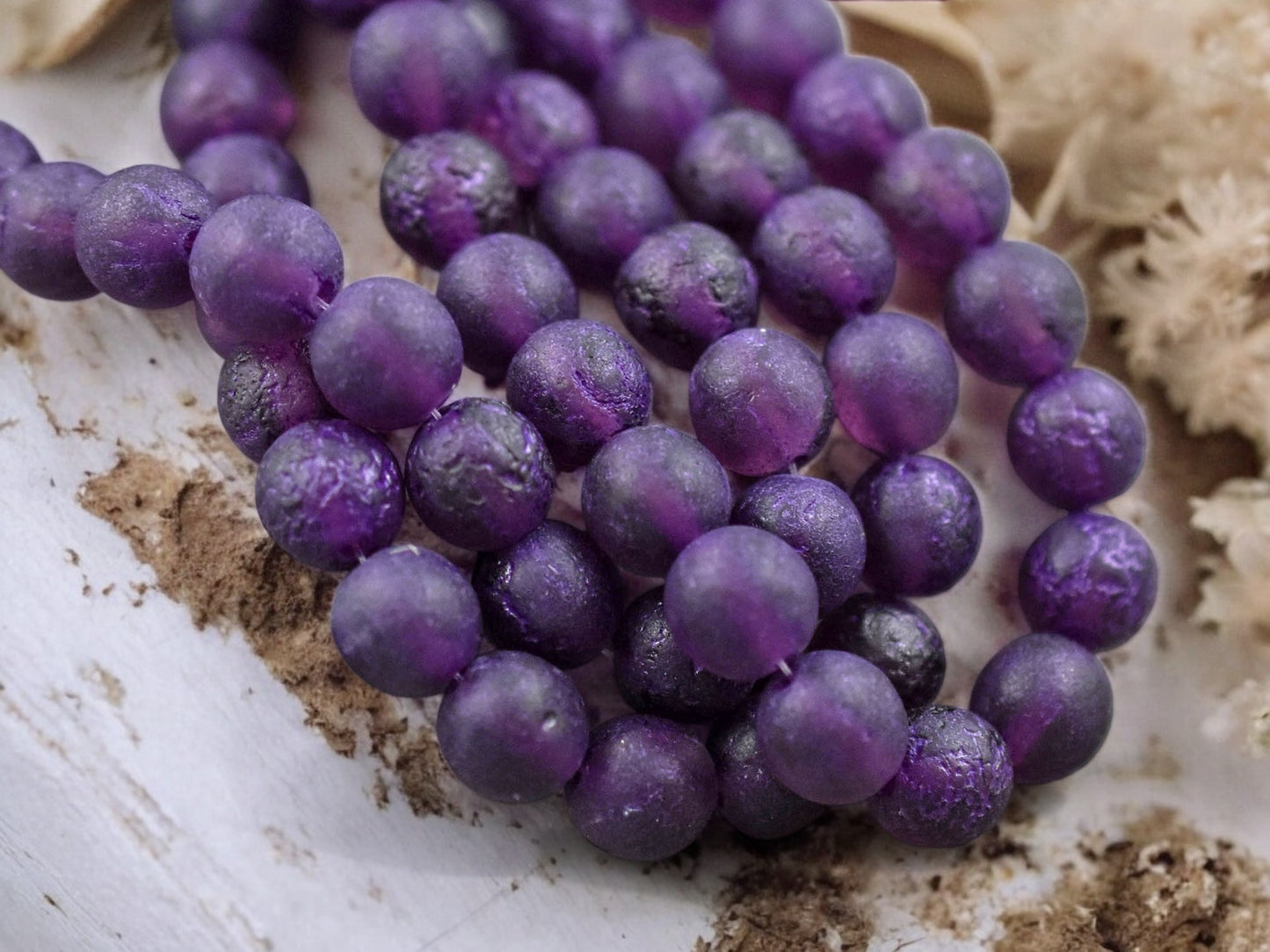 *20* 8mm Purple Etched Grape Round Druk Beads