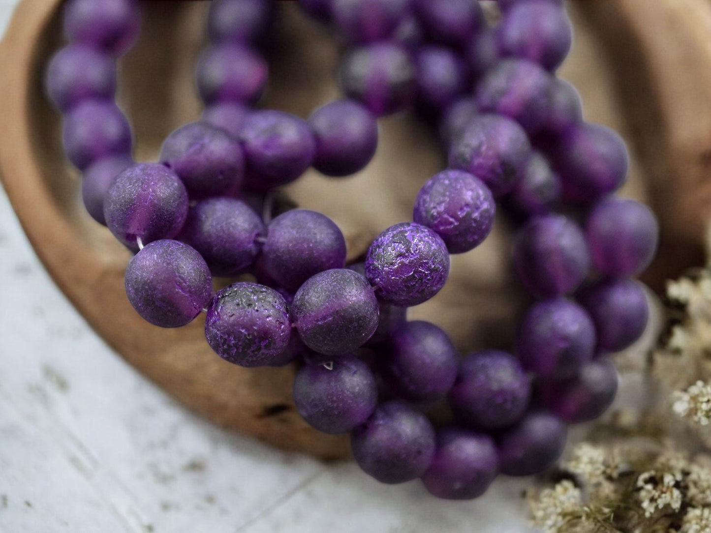 *20* 8mm Purple Etched Grape Round Druk Beads