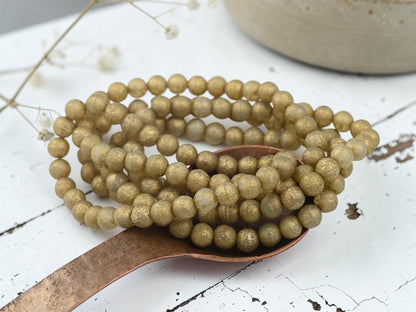 *30* 6mm Gold Etched Matte Translucent Champagne Round Druk Beads