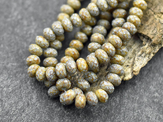 *30* 3x5mm Etched Blue Green Picasso Fire Polished Rondelle Beads