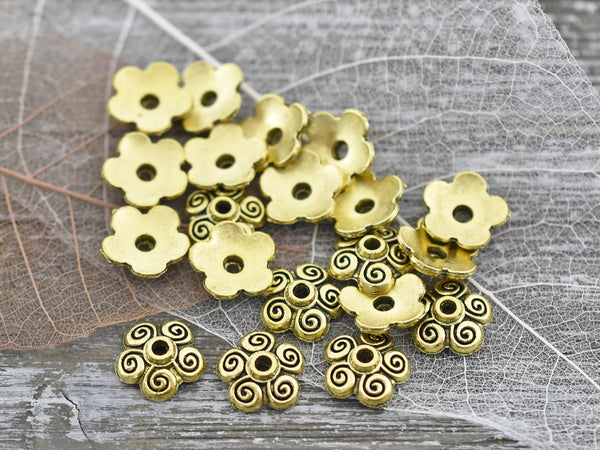 *100* 10mm Antique Gold Bead Caps
