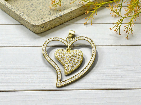 26x30mm 18k Gold Plated Brass Micro Pave Cubic Zirconia Heart Pendant