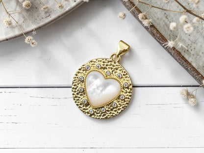 25x22mm 18k Plated CZ Hammered Heart  Pendant